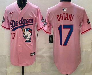 Men's Los Angeles Dodgers 17 Shohei Ohtani Pink Hello Kitty 2025 World Series Champions Limited Jersey