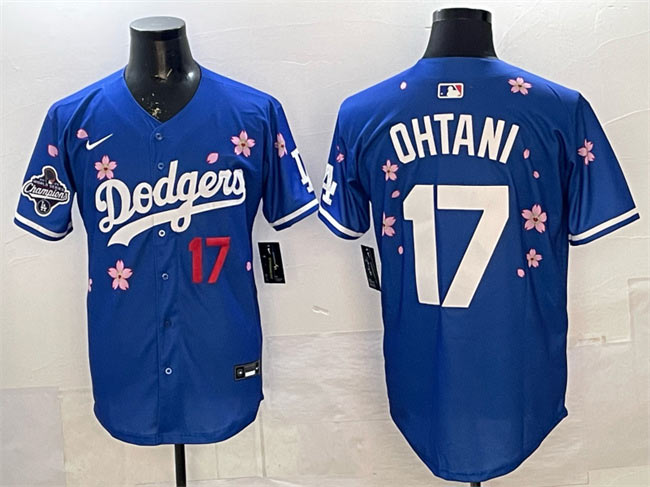Men's Los Angeles Dodgers 17 Shohei Ohtani Royal 2025 World Series Champions Patch Tokyo Series Limited Stitched Baseball Jersey