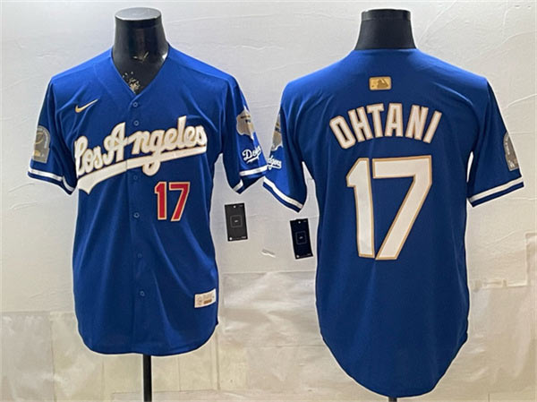 Men's Los Angeles Dodgers 17 Shohei Ohtani Royal 2026 Gold Collection 9x & B2B Champs Patch Stitched Baseball Jersey