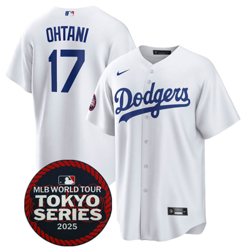 Men's Los Angeles Dodgers 17 Shohei Ohtani White 2025 World Tour Tokyo Series Home Stitched Baseball Jersey