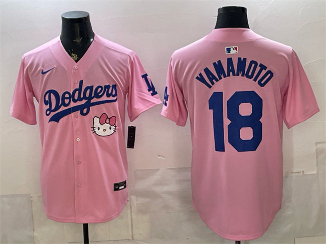 Men's Los Angeles Dodgers 18 Yoshinobu Yamamoto Pink 2025 Hello Kitty Vapor Limited Stitched Baseball Jersey