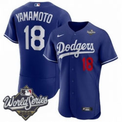 Men's Los Angeles Dodgers 18 Yoshinobu Yamamoto Royal 2025 World Series Limited Stitched Baseball Jersey