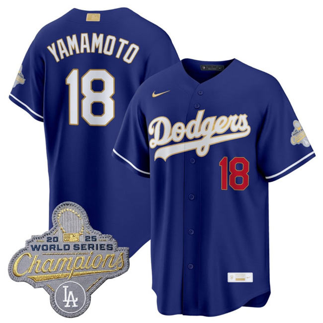 Men's Los Angeles Dodgers 18 Yoshinobu Yamamoto Royal 2026 Alternate Gold Collection Stadium Stitched Baseball Jersey