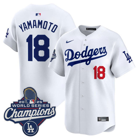 Men's Los Angeles Dodgers 18 Yoshinobu Yamamoto White 2025 Champions Stitched Baseball Jersey