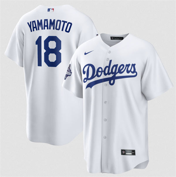 Men's Los Angeles Dodgers 18 Yoshinobu Yamamoto White 2025 World Series Champions Stitched Baseball Jersey