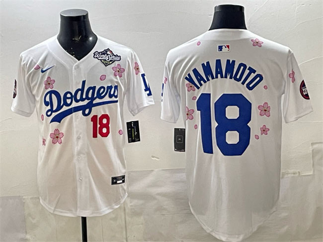 Men's Los Angeles Dodgers 18 Yoshinobu Yamamoto White 2025 World Series Patch Tokyo Series Limited Stitched Baseball Jersey