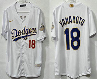 Men's Los Angeles Dodgers 18 Yoshinobu Yamamoto White 2026 Gold Collection Limited Jersey
