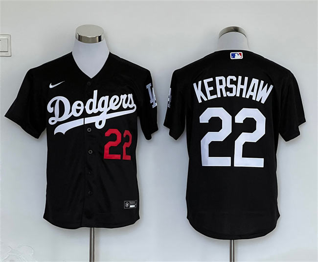 Men's Los Angeles Dodgers 22 Clayton Kershaw Black Cool Base Stitched Baseball Jersey