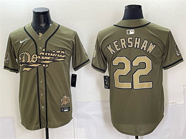 Men's Los Angeles Dodgers 22 Clayton Kershaw Olive 2026 Armed Forces Day Stitched Baseball Jersey
