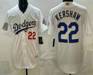 Men's Los Angeles Dodgers 22 Clayton Kershaw White Gold World Series Champions Collection Limited Jersey