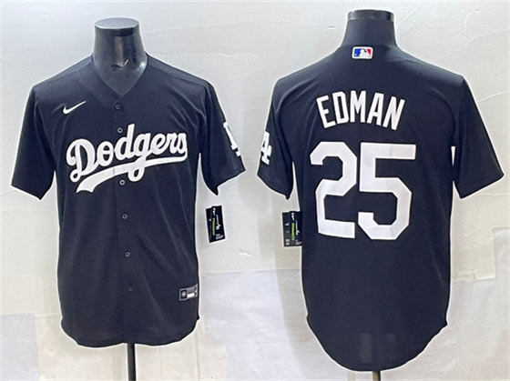 Men's Los Angeles Dodgers 25 Tommy Edman Black Stitched Baseball Jersey