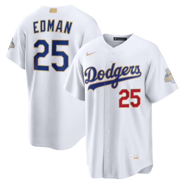 Men's Los Angeles Dodgers 25 Tommy Edman Nike White 2026 Gold Collection Stadium Jersey