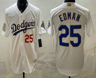Men's Los Angeles Dodgers 25 Tommy Edman White 2026 Gold Back To Back World Champions Collection Stadium Jersey