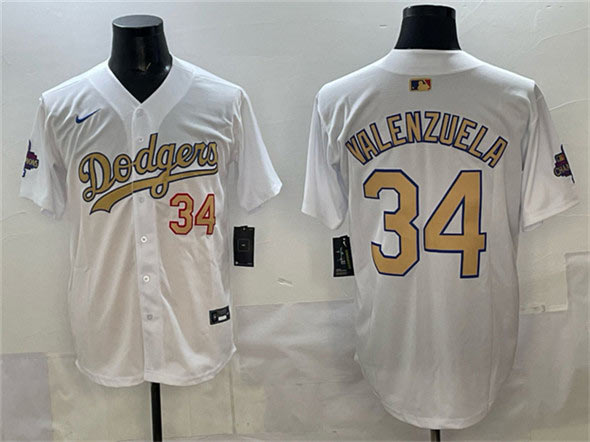 Men's Los Angeles Dodgers 34 Toro Valenzuela White 2025 Gold Collection Limited Stitched Baseball Jersey