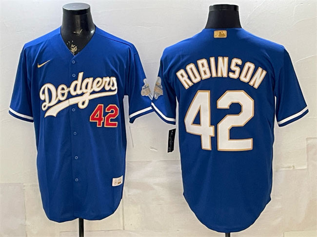 Men's Los Angeles Dodgers 42 Jackie Robinson Royal 2026 Alternate Gold Collection Stadium Stitched Baseball Jersey