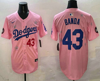 Men's Los Angeles Dodgers 43 Anthony Banda Pink 2025 Tokyo Series Limited Jersey