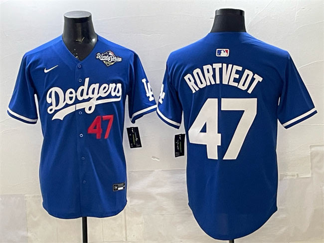 Men's Los Angeles Dodgers 47 Ben Rortvedt Royal 2025 World Series Patch Limited Stitched Baseball Jersey