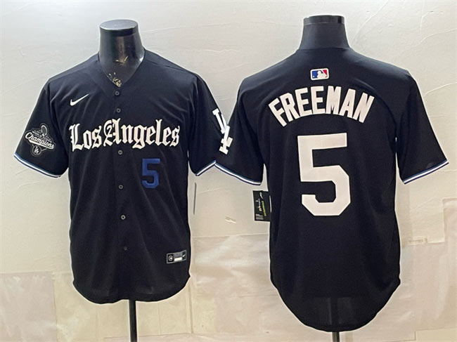 Men's Los Angeles Dodgers 5 Freddie Freeman Black 2025 World Series Champions Patch 'Gothic Edition' Vapor Premier Limited Stitched Baseball Jersey