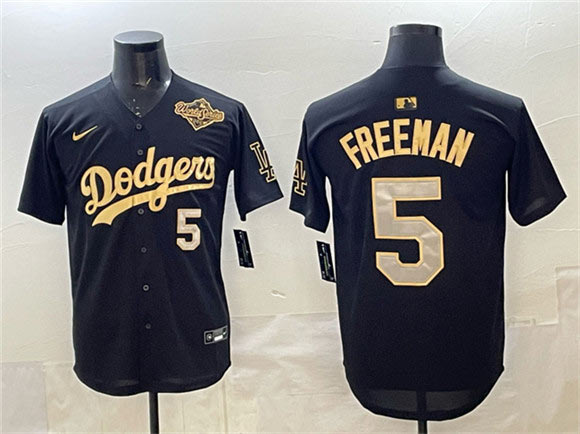 Men's Los Angeles Dodgers 5 Freddie Freeman Black Gold 2025 World Series Limited Stitched Baseball Jersey