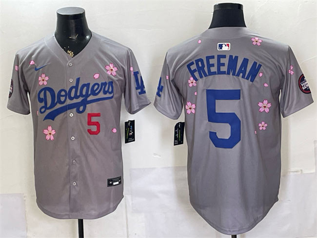 Men's Los Angeles Dodgers 5 Freddie Freeman Grey 2025 Tokyo Series Limited Stitched Baseball Jersey