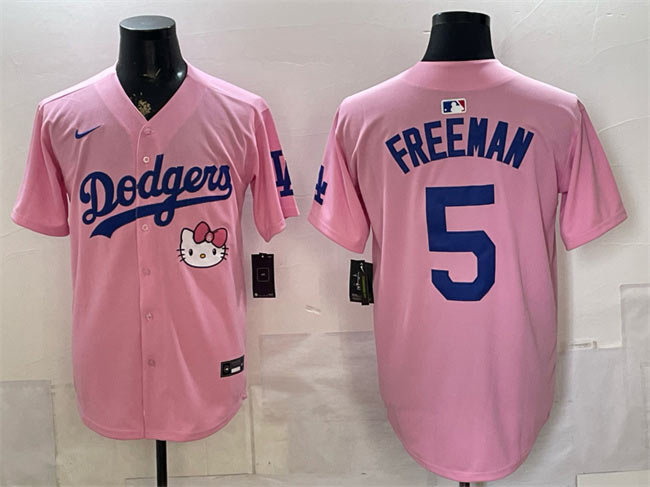Men's Los Angeles Dodgers 5 Freddie Freeman Pink 2025 Hello Kitty Vapor Limited Stitched Baseball Jersey