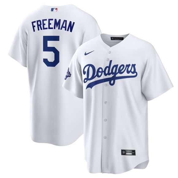 Men's Los Angeles Dodgers 5 Freddie Freeman White 2025 World Series Champions Stitched Baseball Jersey