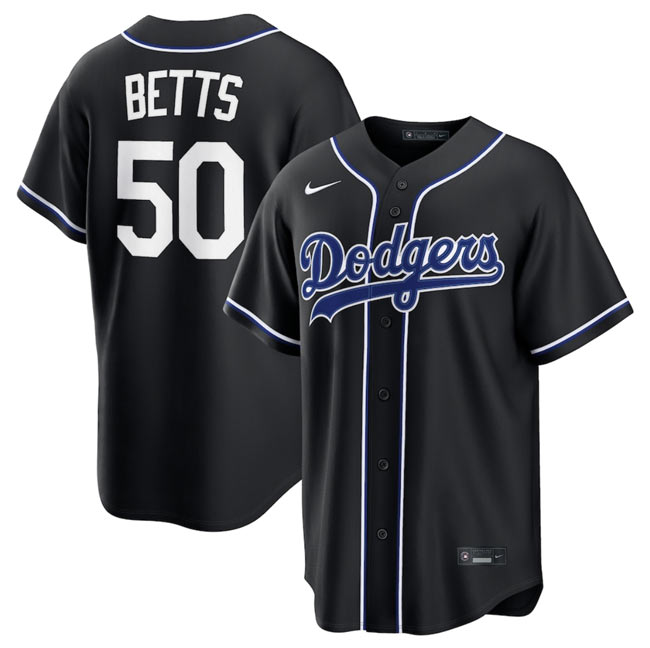 Men's Los Angeles Dodgers 50 Mookie Betts 2026 Fashion Replica Black Out Stitched Baseball Jersey