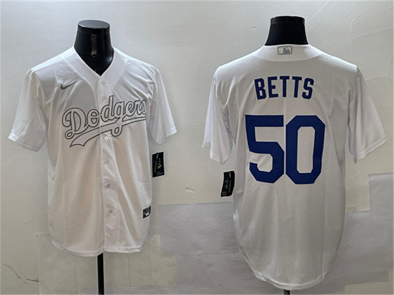 Men's Los Angeles Dodgers 50 Mookie Betts White Fashion Cool Base Stitched Baseball Jersey