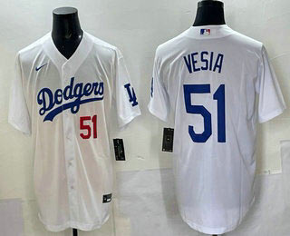 Men's Los Angeles Dodgers 51 Alex Vesia White Stitched Cool Base Nike Jersey
