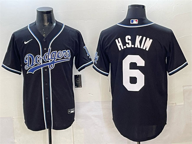 Men's Los Angeles Dodgers 6 H.S.Kim Black Cool Base Stitched Baseball Jersey
