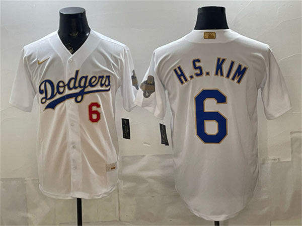 Men's Los Angeles Dodgers 6 H.S.Kim White 2026 Gold Collection Stadium Stitched Baseball Jersey