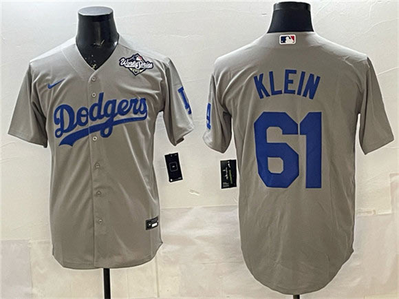 Men's Los Angeles Dodgers 61 Will Klein Gray 2025 World Series Patch Cool Base Stitched Baseball Jersey