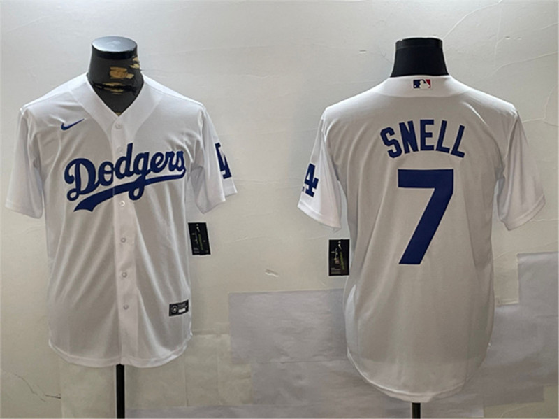 Men's Los Angeles Dodgers 7 Blake Snell White Cool Base Stitched Baseball Jersey