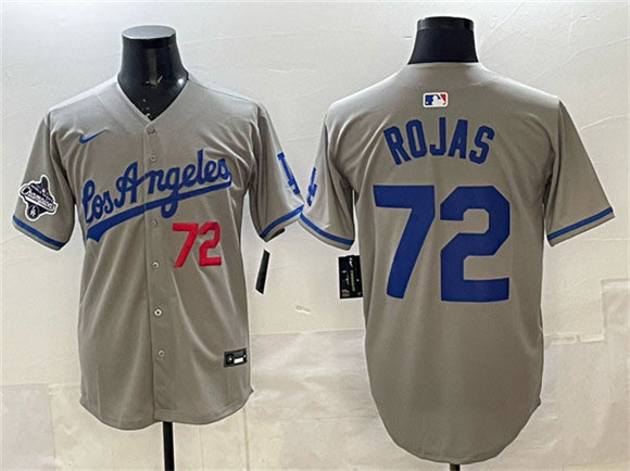 Men's Los Angeles Dodgers 72 Miguel Rojas Gray 2025 World Series Champions Patch Limited Stitched Baseball Jersey