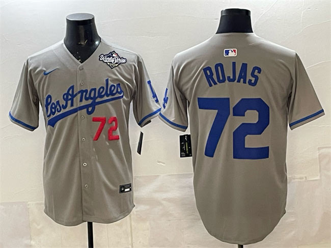 Men's Los Angeles Dodgers 72 Miguel Rojas Grey 2025 World Series Patch Limited Stitched Baseball Jersey