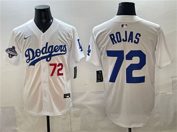 Men's Los Angeles Dodgers 72 Miguel Rojas White 2025 World Series Champions Patch Limited Stitched Baseball Jersey