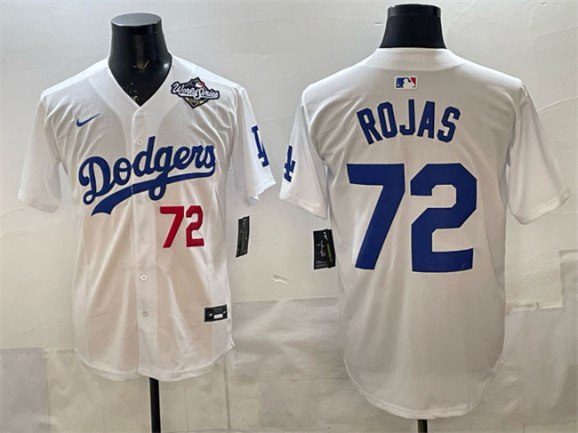 Men's Los Angeles Dodgers 72 Miguel Rojas White 2025 World Series Patch Limited Stitched Baseball Jersey