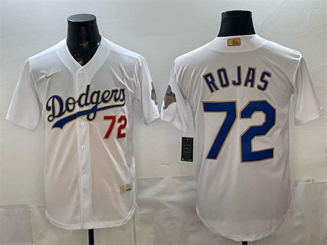 Men's Los Angeles Dodgers 72 Miguel Rojas White 2026 Gold Collection Stadium Stitched Baseball Jersey
