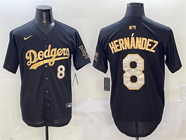 Men's Los Angeles Dodgers 8 Enrique Hernandez Black Gold Limited Stitched Baseball Jersey
