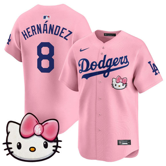 Men's Los Angeles Dodgers 8 Enrique Hernandez Pink 2025 Hello Kitty Vapor Limited Stitched Baseball Jersey