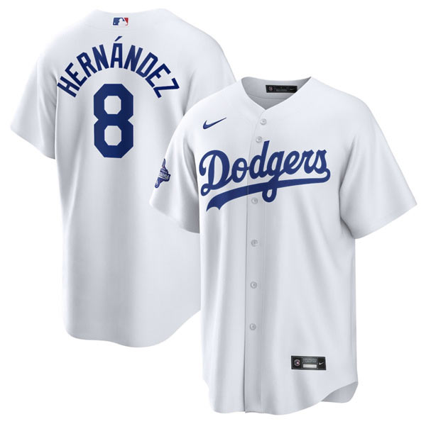 Men's Los Angeles Dodgers 8 Enrique Hernandez White 2025 World Series Champions Stitched Baseball Jersey