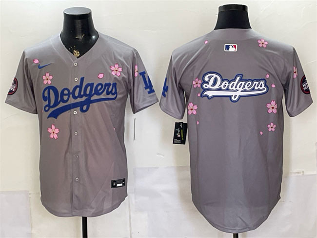 Men's Los Angeles Dodgers Team Big Logo Grey 2025 Tokyo Series Limited Stitched Baseball Jersey