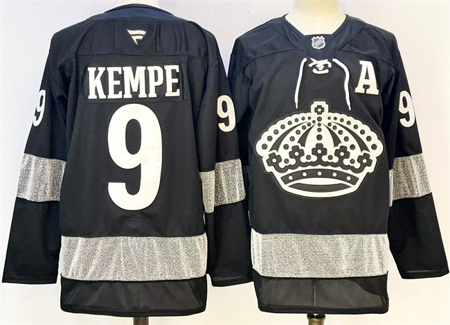 Men's Los Angeles Kings 9 Adrian Kempe Black With A Patch Alternate Stitched Hockey Jersey