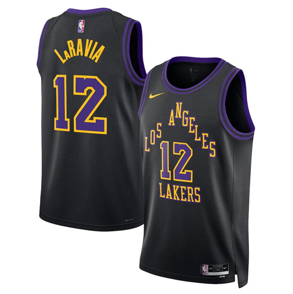 Men's Los Angeles Lakers 12 Jake LaRavia Black 2025 26 City Edition Stitched Basketball Jersey