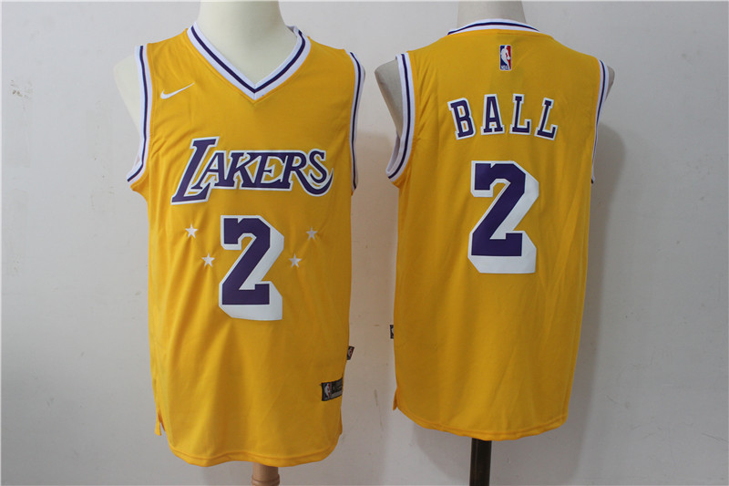 Men's Los Angeles Lakers 2 Lonzo Ball Yellow 2017 2018 Throwback Basketball Yellow Jersey
