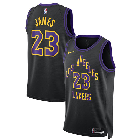 Men's Los Angeles Lakers 23 LeBron James Black 2025 26 City Edition Stitched Basketball Jersey