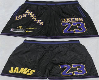 Men's Los Angeles Lakers 23 LeBron James Black 2025 Shorts