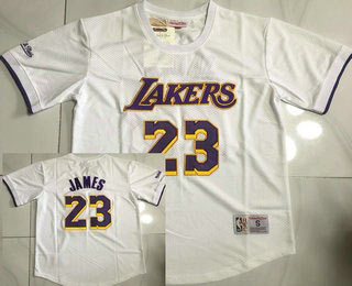 Men's Los Angeles Lakers 23 LeBron James White Short Sleeved AU Throwback Jersey