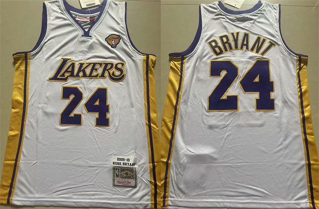 Men's Los Angeles Lakers 24 Kobe Bryant White 2009 10 Stitched Throwback Basketball Jersey