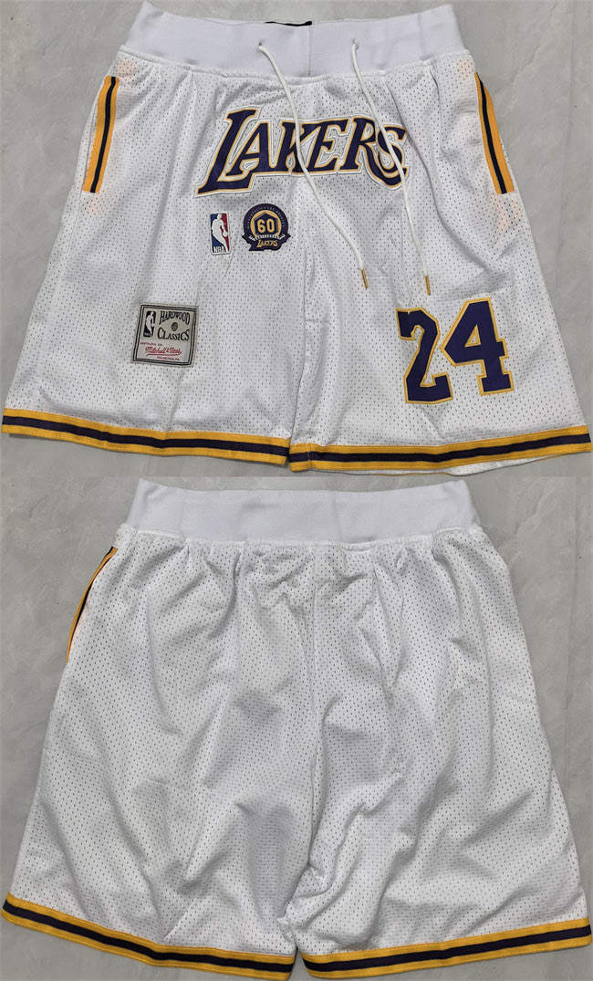 Men's Los Angeles Lakers 24 Kobe Bryant White 2025 Shorts (Run Small)